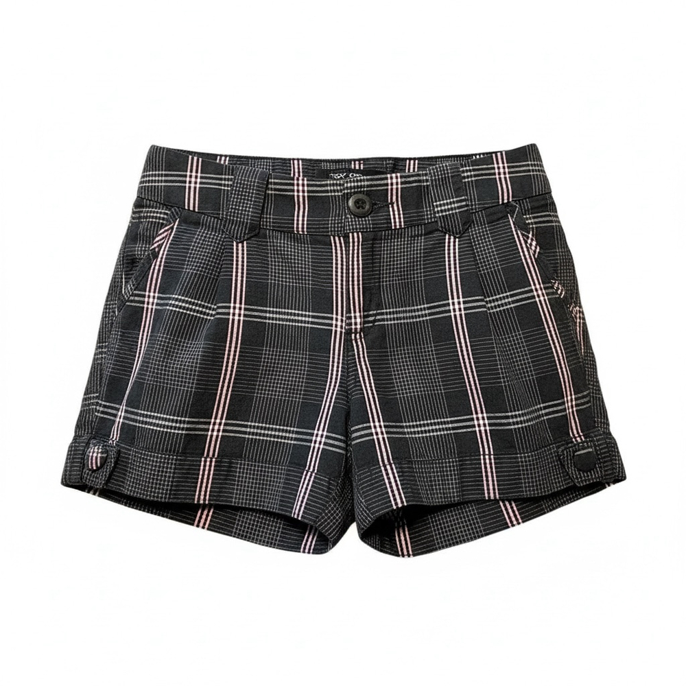 ‼️🙌‼️ NWT Roxy Pink White & Black Plaid 90s Inspired Skater Girl Shorts Jr SZ 11